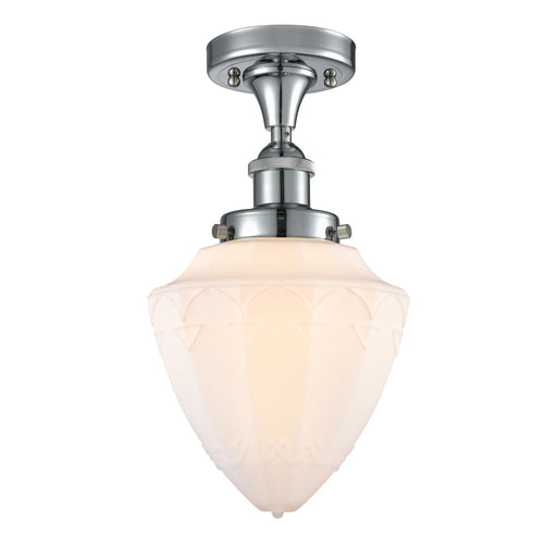 Innovations Bullet 6in 1-Light Semi-Flush Mount | Industrial Polished Chrome and Matte White Frosted Glass | Kitchen & Hallway | Model 616-1F-PC-G661-7