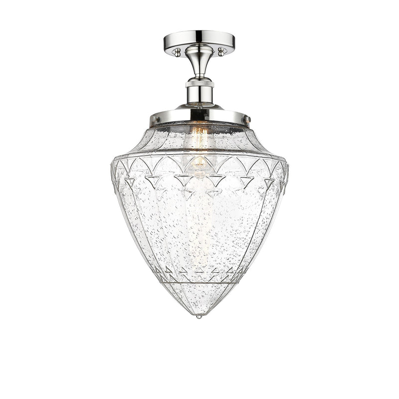Innovations Bridgeton 12in 1-Light Semi-Flush Mount | Traditional Polished Chrome Steel and Seedy Glass | Entryway & Hallway | Model 616-1F-PC-G664-12