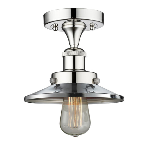 Innovations Railroad 8in 1-Light Semi-Flush Mount | Traditional Industrial Polished Chrome Steel and Metal Shade | Entryway & Hallway | Model 616-1F-PC-M7
