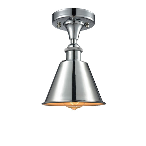 Innovations Smithfield 7in 1-Light Semi-Flush Mount | Industrial Farmhouse Polished Chrome Steel and Cast Brass | Damp-Rated | Model 616-1F-PC-M8-PC
