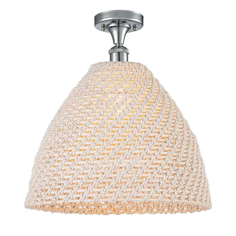 Innovations Bristol Natural 16in 1-Light Semi-Flush Mount | Farmhouse Polished Chrome and Natural Fiber Dome Shade | Model 616-1F-PC-NBD-16-NAT