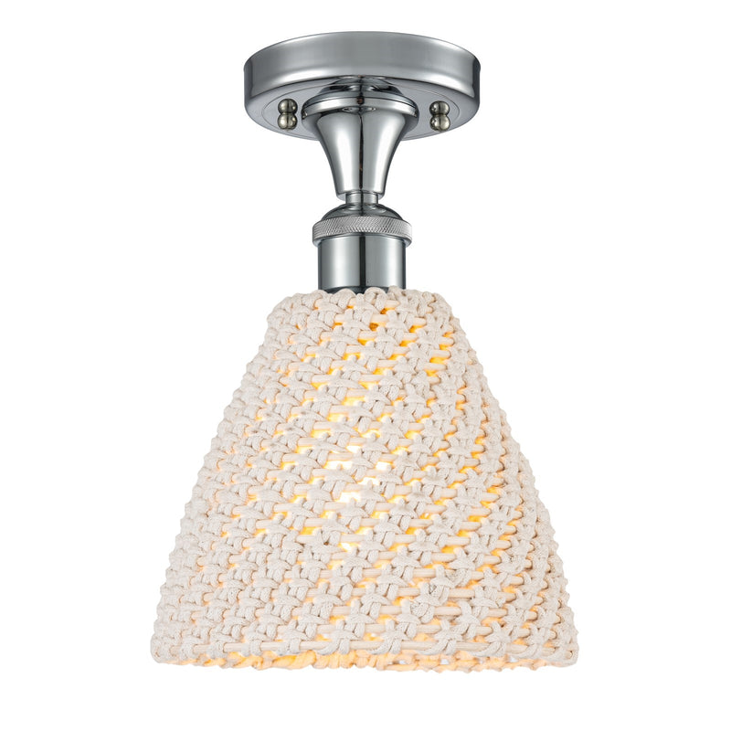 Innovations Bristol Natural 7.5in 1-Light Semi-Flush Mount | Industrial Polished Chrome and Natural Fiber Shade | Damp | Model 616-1F-PC-NBD-75-NAT