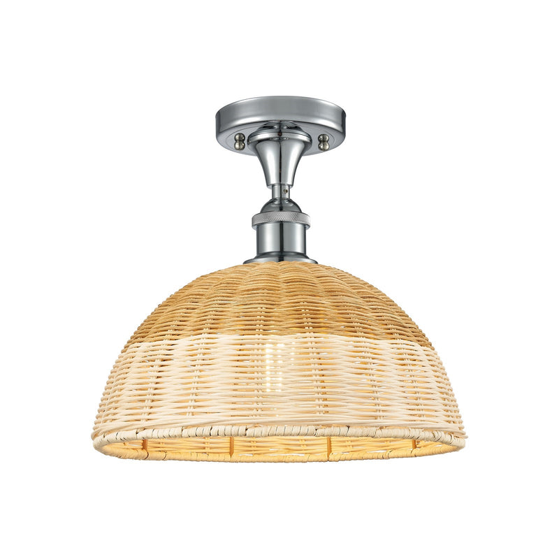 Innovations Bristol Natural II 12in 1-Light Semi-Flush Mount | Industrial Polished Chrome and Natural Fiber Shade | Damp | Model 616-1F-PC-NBD2-12-NAT