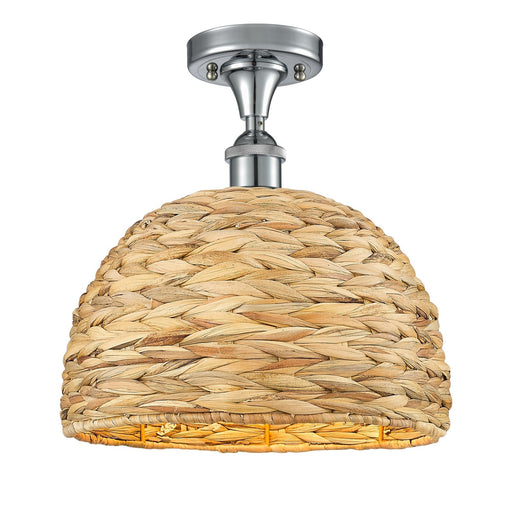 Innovations Woven Rattan 12in 1-Light Semi-Flush Mount | Industrial Polished Chrome and Natural Rattan | Hallway & Entryway | Model 616-1F-PC-RBD-12-NAT