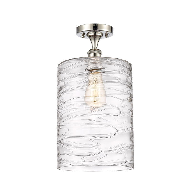 Innovations Cobbleskill 9in 1-Light Semi-Flush | Art Nouveau Polished Nickel Steel and Deco Swirl Clear Glass | Entryway & | Model 616-1F-PN-G1113-L