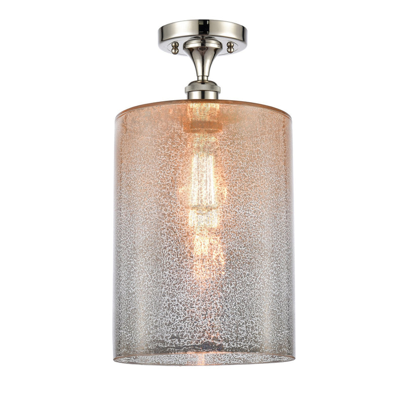 Innovations Cobbleskill 9in 1-Light Semi-Flush | Industrial Polished Nickel and Mercury Glass Drum Shade | Entryway & Hallway | 9 | Model 616-1F-PN-G116-L