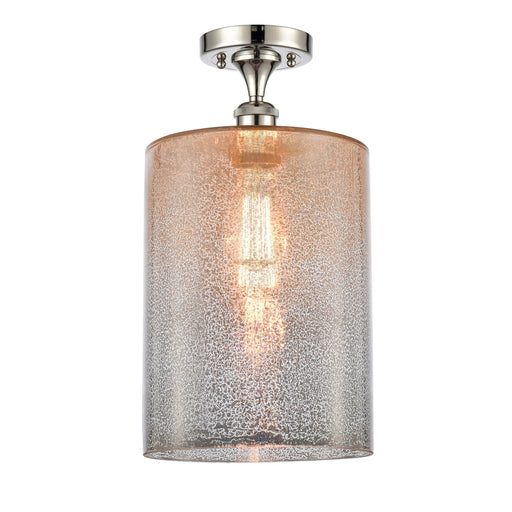 Innovations Cobbleskill 9in 1-Light Semi-Flush | Industrial Polished Nickel and Mercury Glass Drum Shade | Entryway & Hallway | 9 | Model 616-1F-PN-G116-L