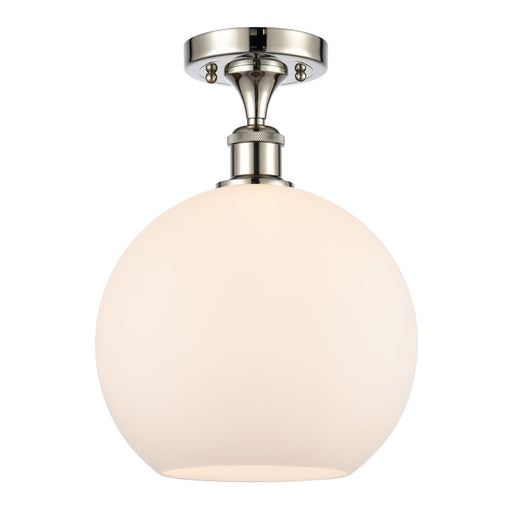 Innovations Athens 10in 1-Light Semi-Flush Mount | Industrial Polished Nickel Steel and Matte White Glass | Entryway & Hallway | Model 616-1F-PN-G121-10