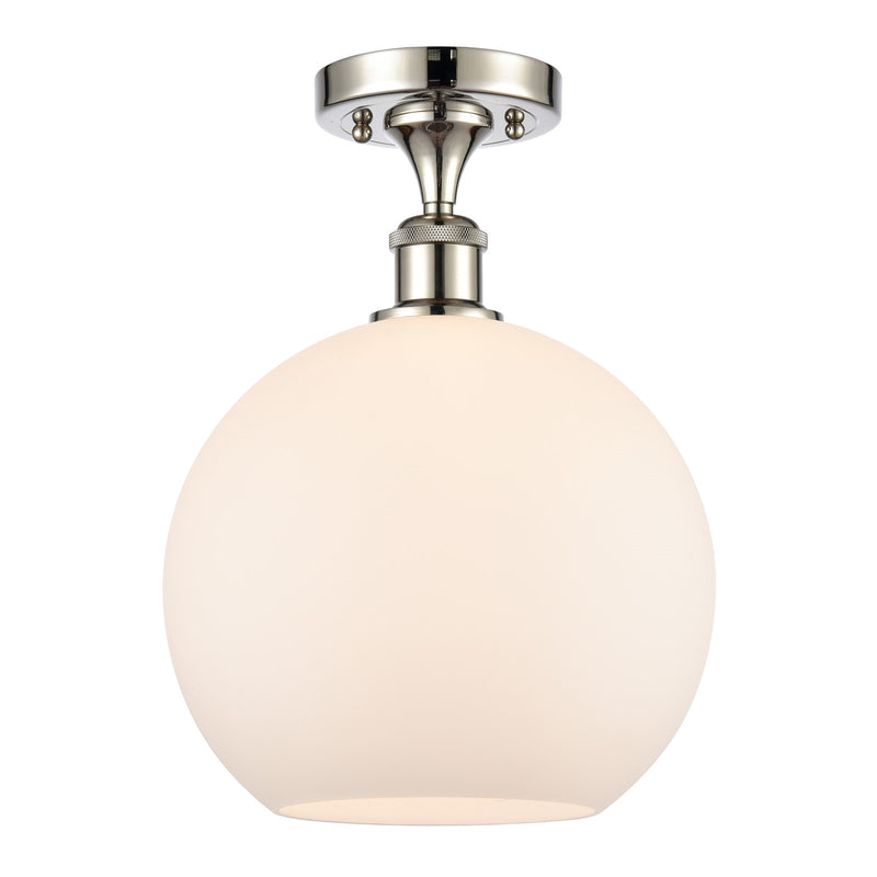 Innovations Athens 10in 1-Light Semi-Flush Mount | Industrial Polished Nickel Steel and Matte White Glass | Entryway & Hallway | Model 616-1F-PN-G121-10