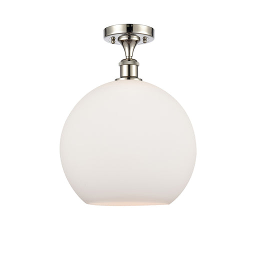 Innovations Athens 12in 1-Light Semi-Flush Mount | Industrial Polished Nickel and Matte White Glass | Entryway & Hallway | 11.75 | Model 616-1F-PN-G121-12