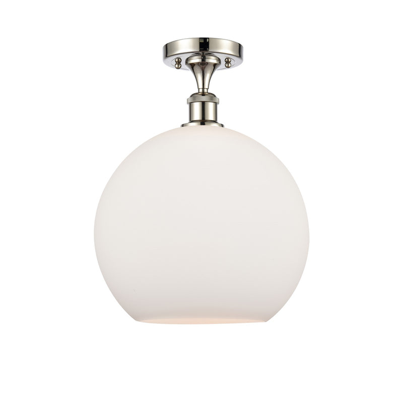 Innovations Athens 12in 1-Light Semi-Flush Mount | Industrial Polished Nickel and Matte White Glass | Entryway & Hallway | 11.75 | Model 616-1F-PN-G121-12