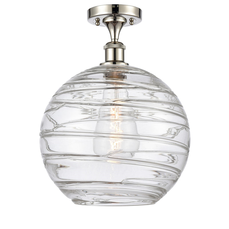 Innovations Athens Deco Swirl 12in 1-Light Semi-Flush Mount | Industrial Polished Nickel Steel and Clear Glass | Indoor | Model 616-1F-PN-G1213-12CL