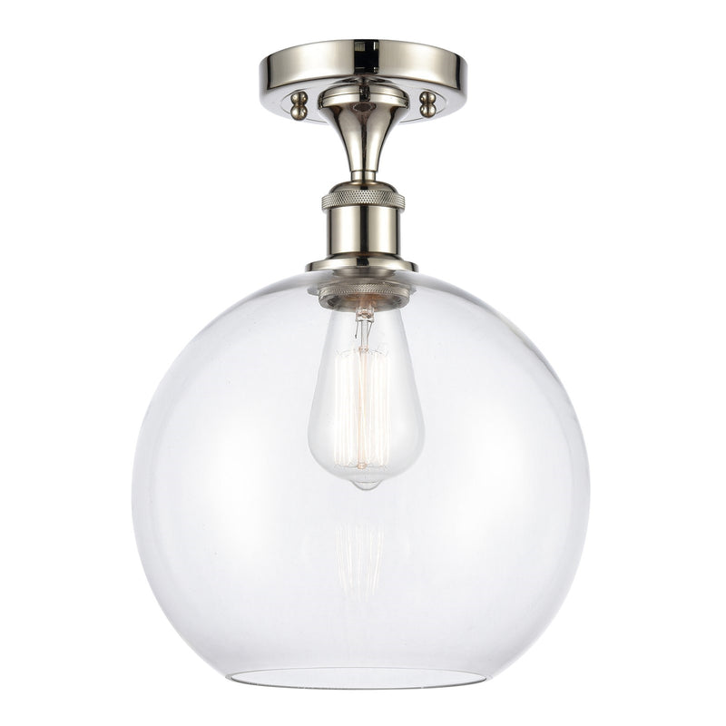 Innovations Athens 10in 1-Light Semi-Flush Mount | Industrial Polished Nickel and Clear Glass | Damp-Rated Hallway & Entryway | Model 616-1F-PN-G122-10