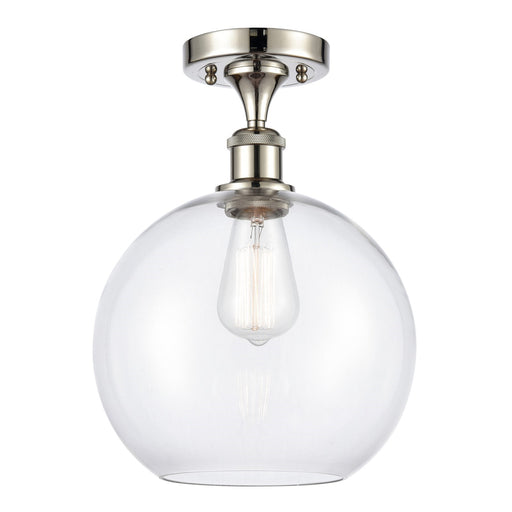 Innovations Athens 10in 1-Light Semi-Flush Mount | Industrial Polished Nickel and Clear Glass | Damp-Rated Hallway & Entryway | Model 616-1F-PN-G122-10