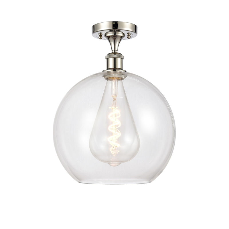 Innovations Athens 12in 1-Light Semi-Flush Mount | Industrial Polished Nickel Steel and Clear Glass | Entryway & Hallway | 11.75 | Model 616-1F-PN-G122-12