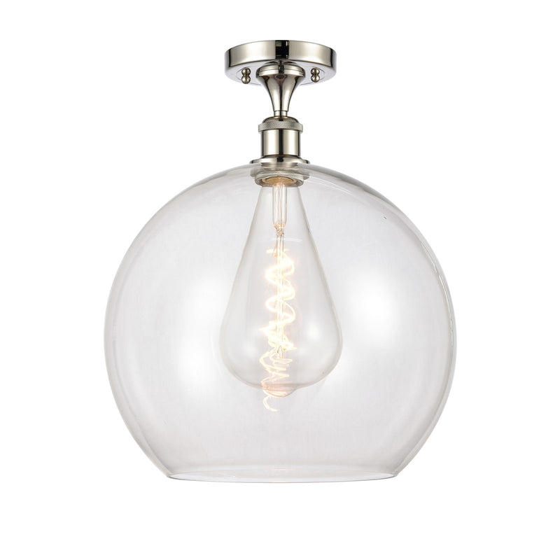 Innovations Athens 14in 1-Light Semi-Flush Mount | Industrial Modern Contempo Polished Nickel and Clear Glass | Damp Location | Model 616-1F-PN-G122-14