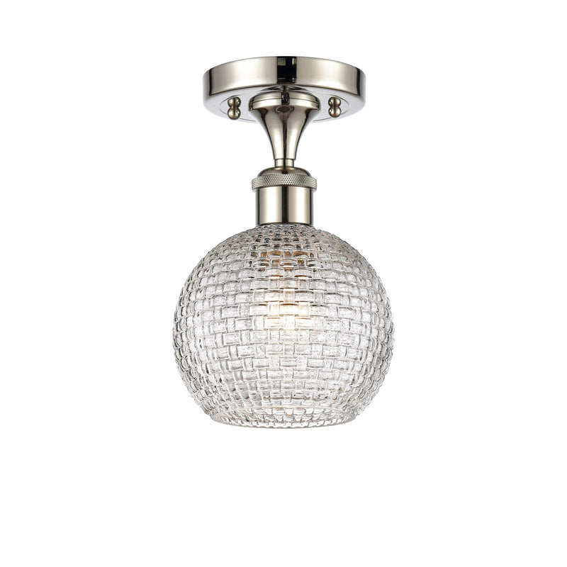 Innovations Athens 6in 1-Light Semi-Flush Mount | Modern Farmhouse Polished Nickel and Clear Basket Weave Glass | Entryway & | Model 616-1F-PN-G122C-6CL