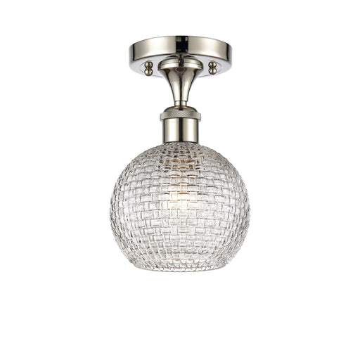 Innovations Athens 6in 1-Light Semi-Flush Mount | Modern Farmhouse Polished Nickel and Clear Basket Weave Glass | Entryway & | Model 616-1F-PN-G122C-6CL
