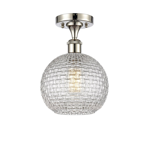 Innovations Athens 8in 1-Light Semi-Flush Mount | Modern Farmhouse Polished Nickel and Clear Basket Weave Glass | Entryway & | Model 616-1F-PN-G122C-8CL