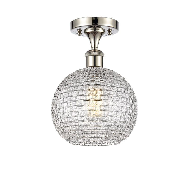 Innovations Athens 8in 1-Light Semi-Flush Mount | Modern Farmhouse Polished Nickel and Clear Basket Weave Glass | Entryway & | Model 616-1F-PN-G122C-8CL