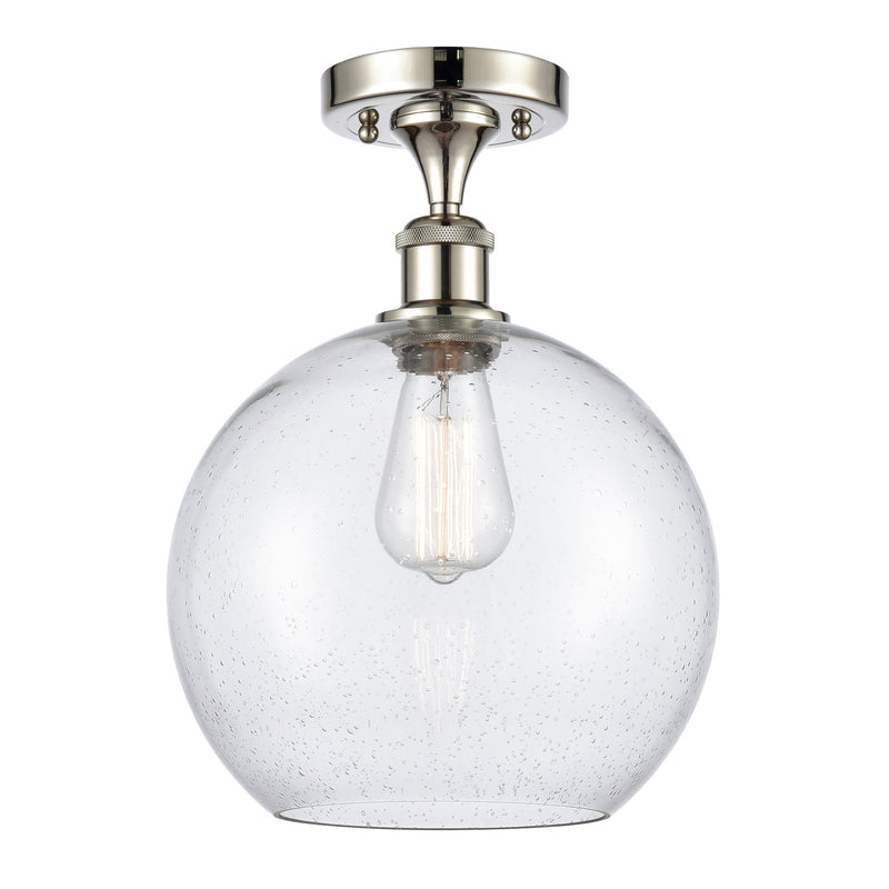 Innovations Athens 10in 1-Light Semi-Flush Mount | Industrial Polished Nickel and Seedy Glass | Entryway & Hallway | 10 x 14.25 | Model 616-1F-PN-G124-10