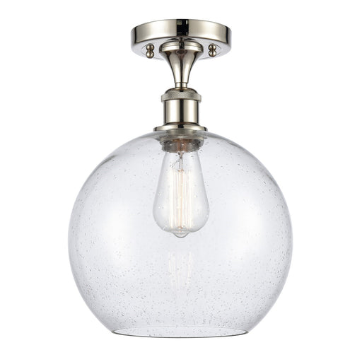 Innovations Athens 10in 1-Light Semi-Flush Mount | Industrial Polished Nickel and Seedy Glass | Entryway & Hallway | 10 x 14.25 | Model 616-1F-PN-G124-10