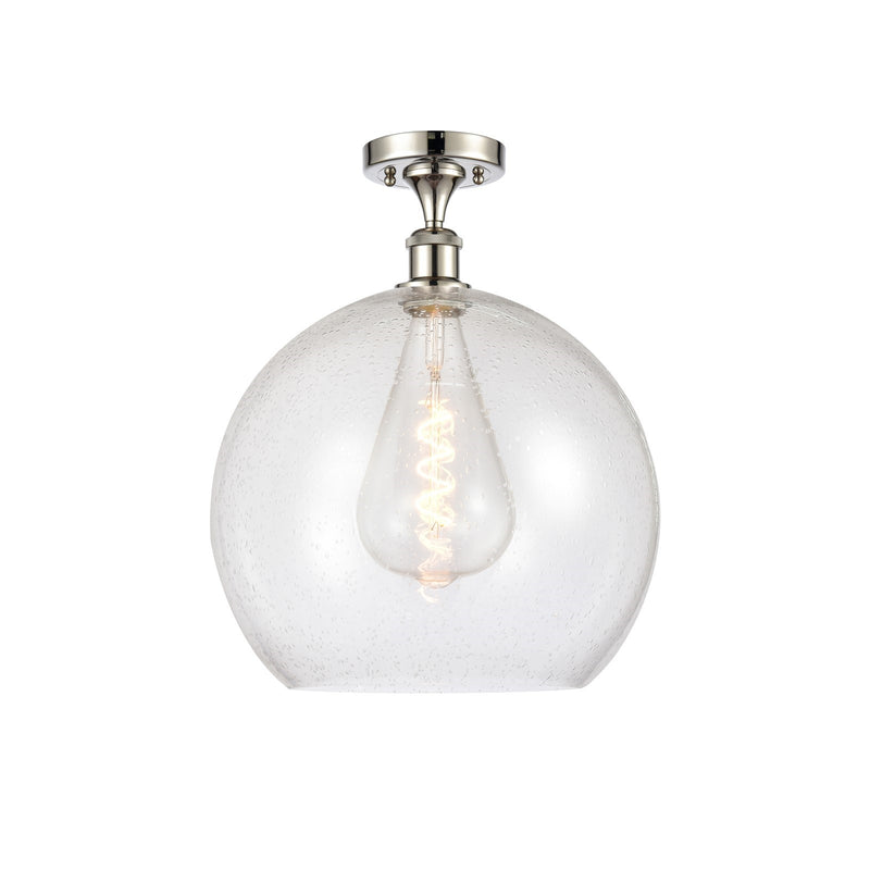 Innovations Athens 14in 1-Light Semi-Flush | Industrial Modern Polished Nickel Steel and Seedy Glass | Entryway & Hallway | Model 616-1F-PN-G124-14