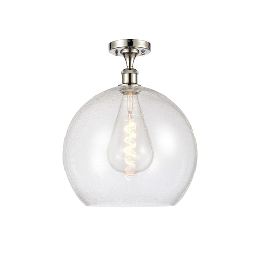 Innovations Athens 14in 1-Light Semi-Flush | Industrial Modern Polished Nickel Steel and Seedy Glass | Entryway & Hallway | Model 616-1F-PN-G124-14