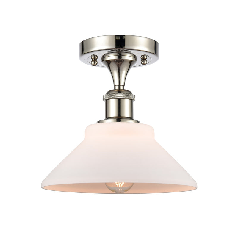 Innovations Orwell 8in 1-Light Semi-Flush Mount | Industrial Polished Nickel and Matte White Glass | Entryway & Hallway | 8.38 x | Model 616-1F-PN-G131