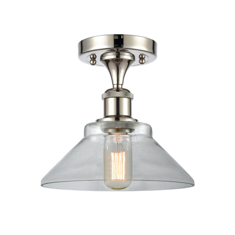 Innovations Orwell 8.38in 1-Light Semi-Flush Mount | Industrial Polished Nickel and Clear Glass | Entryway & Hallway | 8.38 x 8.25 | Model 616-1F-PN-G132