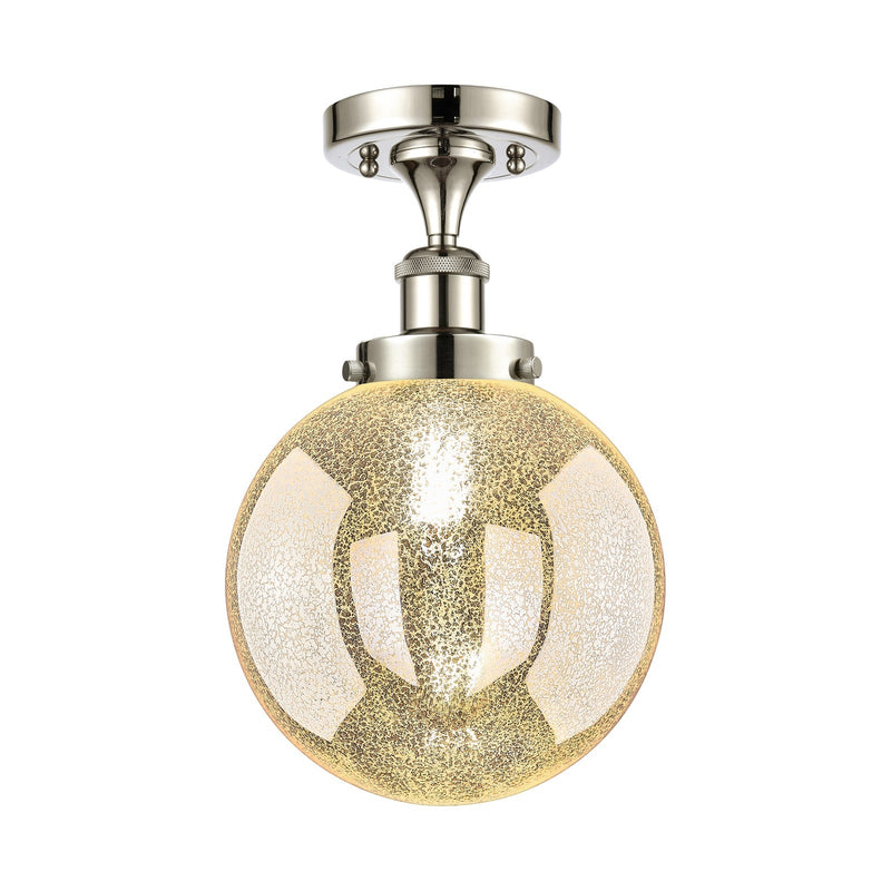 Innovations Beacon 8in 1-Light Semi-Flush Mount | Industrial Polished Nickel Steel and Mercury Glass | Damp-Rated Hallway & | Model 616-1F-PN-G208-8