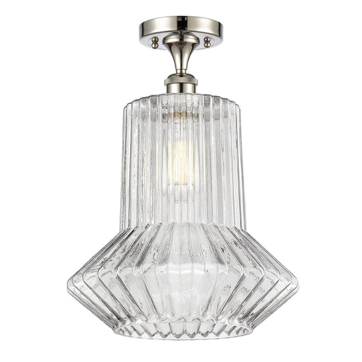 Innovations Springwater 12in 1-Light Semi-Flush Mount | Art Nouveau Industrial Polished Nickel Steel and Clear Fluted Glass | Model 616-1F-PN-G212