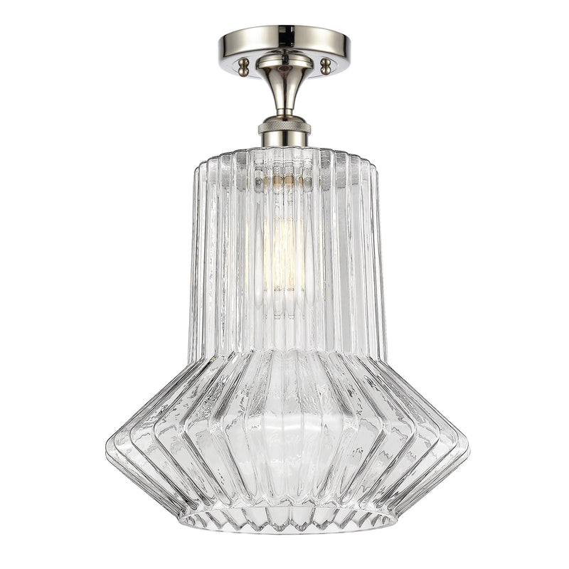 Innovations Springwater 12in 1-Light Semi-Flush Mount | Art Nouveau Industrial Polished Nickel Steel and Clear Fluted Glass | Model 616-1F-PN-G212