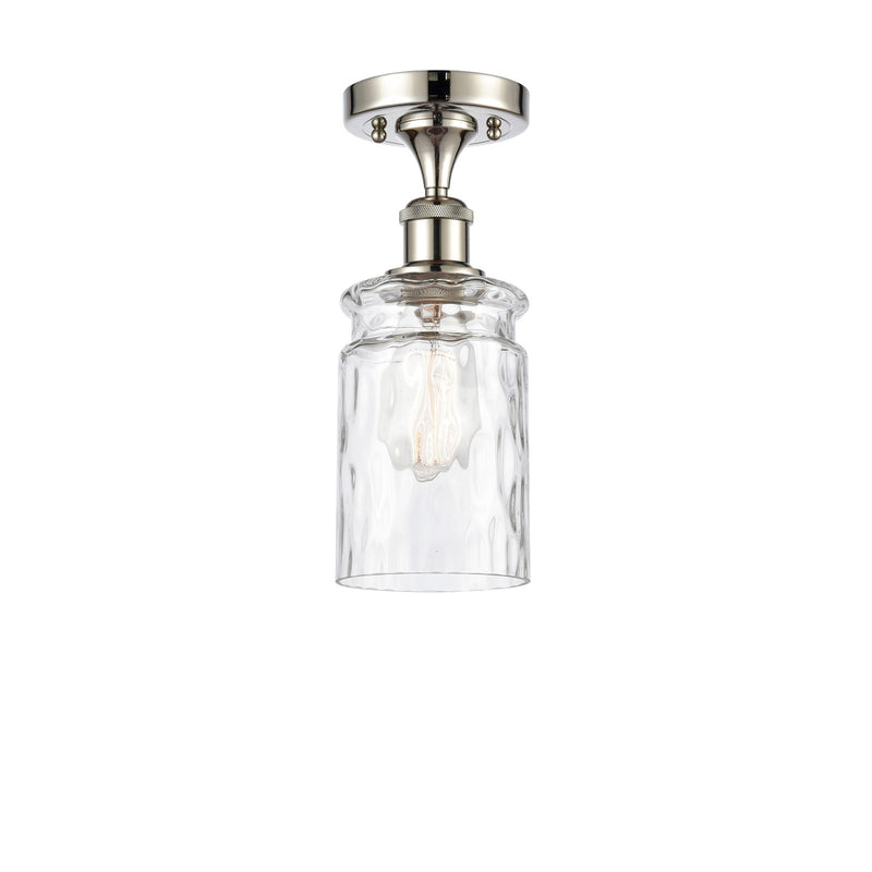 Innovations Candor 1-Light 4.75in Semi-Flush Mount | Industrial Polished Nickel and Clear Waterglass Glass | Hallway & Bathroom | Model 616-1F-PN-G352