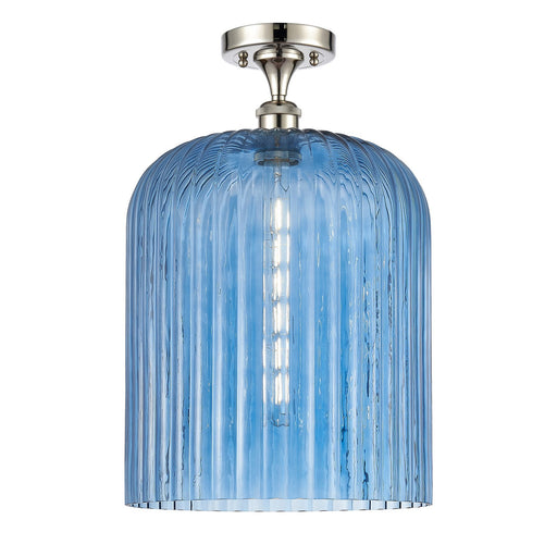 Innovations Bridal Veil 5in 1-Light Semi-Flush Mount | Art Nouveau Polished Nickel and Princess Blue Ribbed Glass | Damp-Rated | Model 616-1F-PN-G559-12BL
