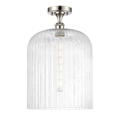 Innovations Bridal Veil 5in 1-Light Semi-Flush Mount | Art Nouveau Polished Nickel Steel and Clear Ribbed Glass | Damp-Rated | Model 616-1F-PN-G559-12CL
