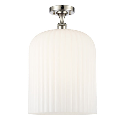 Innovations Bridal Veil 5in 1-Light Semi-Flush Mount | Art Nouveau Polished Nickel Steel and Gloss White Ribbed Glass | Model 616-1F-PN-G559-12GWH