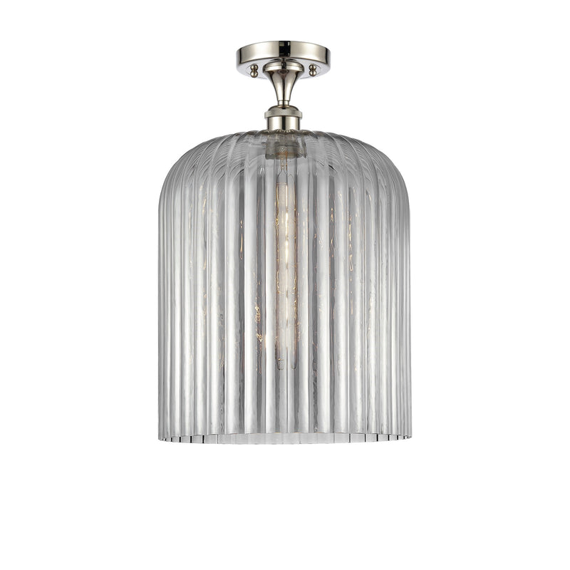 Innovations Bridal Veil 1-Light Semi-Flush Mount | Art Nouveau Polished Nickel and Light Smoke Ribbed Glass | Damp-Rated | Model 616-1F-PN-G559-12SM