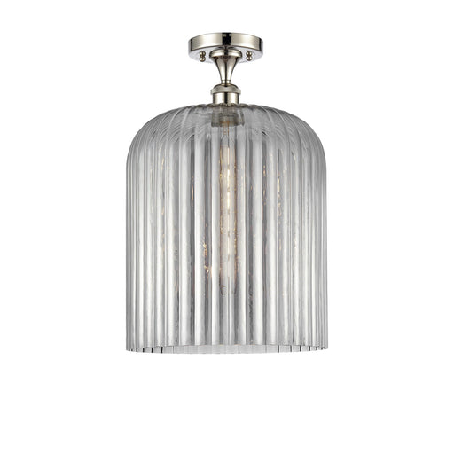 Innovations Bridal Veil 1-Light Semi-Flush Mount | Art Nouveau Polished Nickel and Light Smoke Ribbed Glass | Damp-Rated | Model 616-1F-PN-G559-12SM