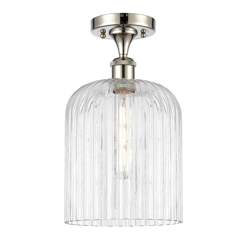 Innovations Bridal Veil 5in 1-Light Semi-Flush | Art Nouveau Industrial Polished Nickel Steel and Clear Ribbed Glass | Damp | Model 616-1F-PN-G559-8CL