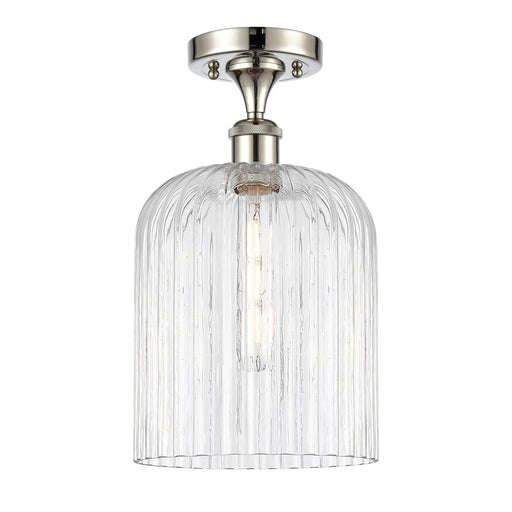 Innovations Bridal Veil 5in 1-Light Semi-Flush | Art Nouveau Industrial Polished Nickel Steel and Clear Ribbed Glass | Damp | Model 616-1F-PN-G559-8CL
