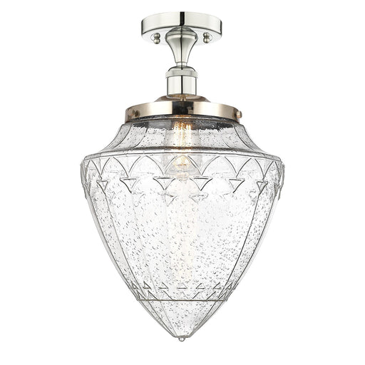 Innovations Bridgeton 12in 1-Light Semi-Flush Mount | Traditional Polished Nickel Steel and Seedy Glass | Entryway & Hallway | Model 616-1F-PN-G664-12