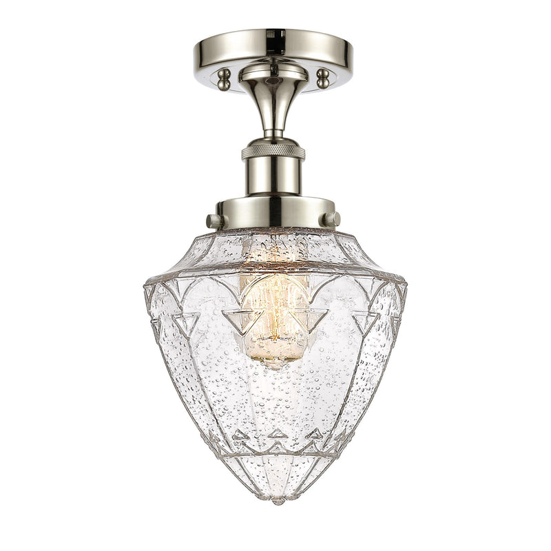 Innovations Bullet 6in 1-Light Semi-Flush Mount | Art Nouveau Industrial Polished Nickel Steel and Seedy Glass | Entryway & | Model 616-1F-PN-G664-7