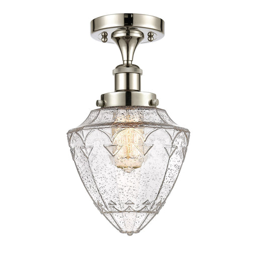 Innovations Bullet 6in 1-Light Semi-Flush Mount | Art Nouveau Industrial Polished Nickel Steel and Seedy Glass | Entryway & | Model 616-1F-PN-G664-7