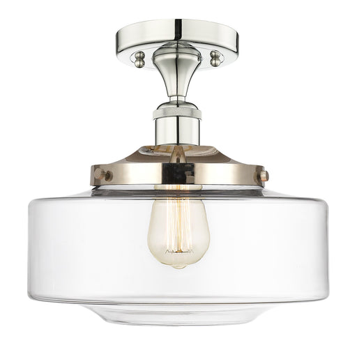 Innovations Bridgeton 12in 1-Light Semi-Flush Mount | Traditional Polished Nickel and Clear Glass | Damp-Rated Bathroom & | Model 616-1F-PN-G692-12