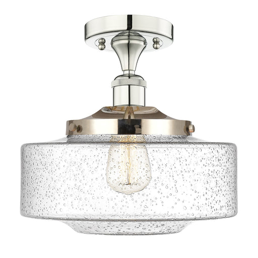 Innovations Bridgeton 12in 1-Light Semi-Flush Mount | Traditional Polished Nickel Steel and Seedy Glass | Hallway & Entryway | Model 616-1F-PN-G694-12