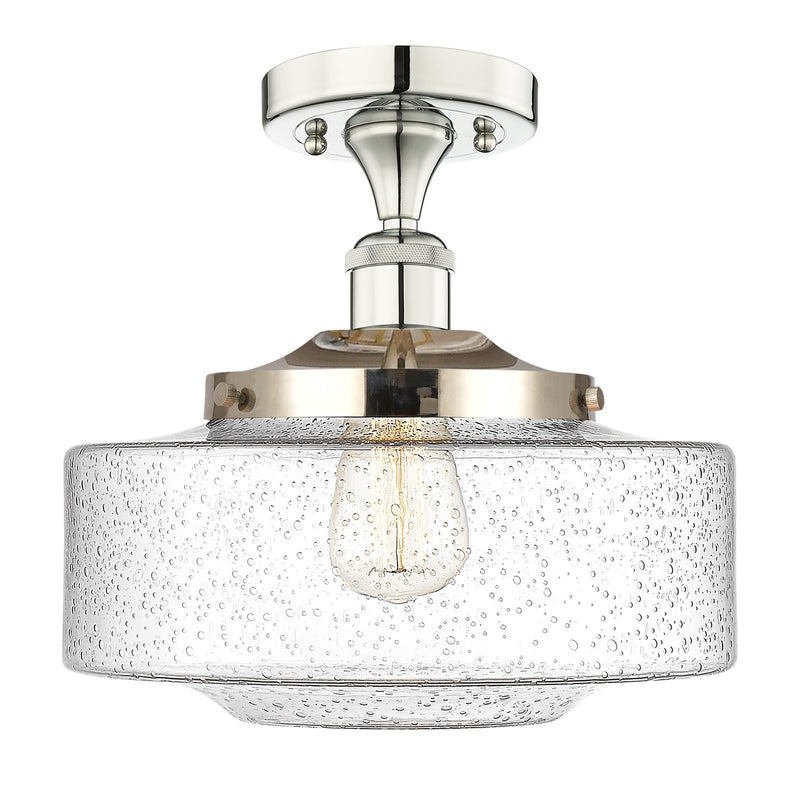 Innovations Bridgeton 12in 1-Light Semi-Flush Mount | Traditional Polished Nickel Steel and Seedy Glass | Hallway & Entryway | Model 616-1F-PN-G694-12