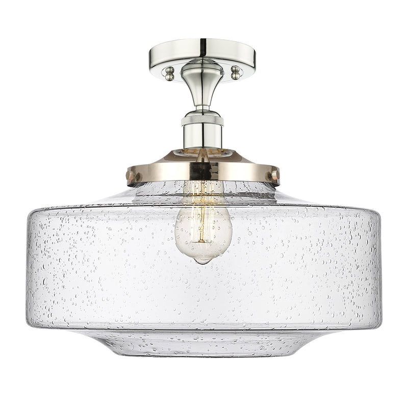 Innovations Bridgeton 16in 1-Light Semi-Flush Mount | Traditional Polished Nickel Steel and Seedy Glass | Entryway & Hallway | Model 616-1F-PN-G694-16