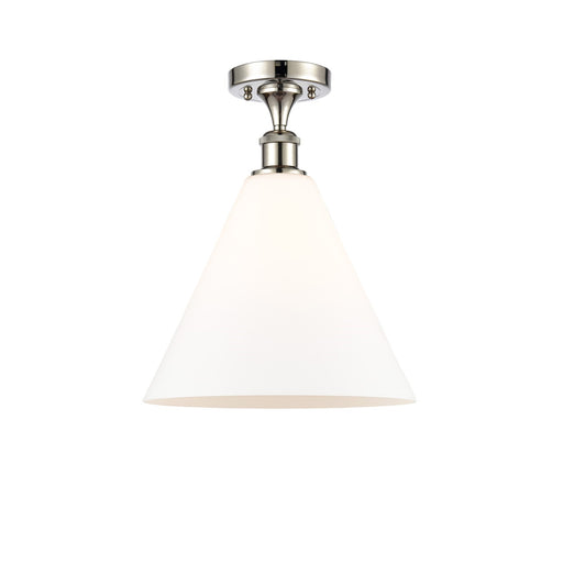 Innovations Berkshire Glass 12in 1-Light Semi-Flush Mount | Industrial Polished Nickel Steel and Matte White Glass | Entryway & | Model 616-1F-PN-GBC-121