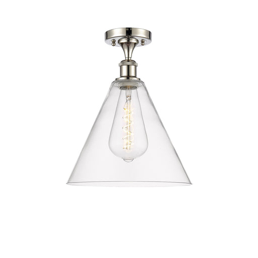 Innovations Berkshire 12in 1-Light Semi-Flush Mount | Industrial Polished Nickel Steel and Clear Glass | Damp-Rated Entryway & | Model 616-1F-PN-GBC-122